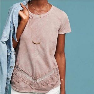 Eri + Ali Dusty Purple Weekend Washed Crochet Lace Tee Shirt XS